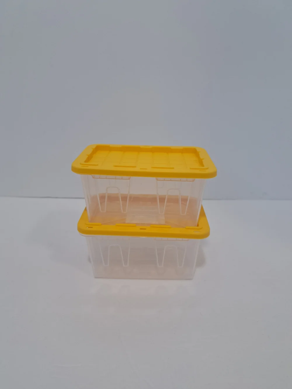 Set of 2 Lowe's Teeny Tote MINI Clear Plastic Totes with Yellow Lids Storage NEW